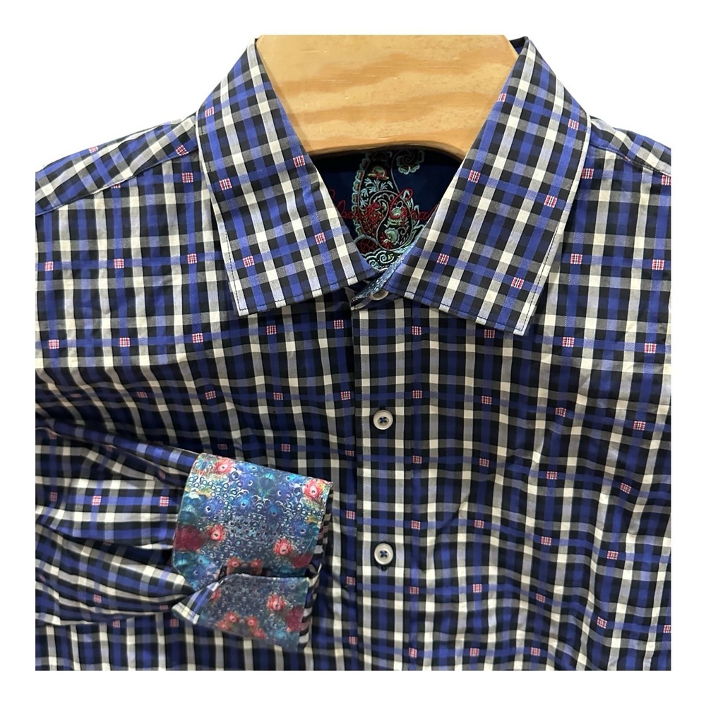 Robert Graham Shirt Mens XL‎ Blue Geometric Long Sleeve Button Classic Flip Cuff